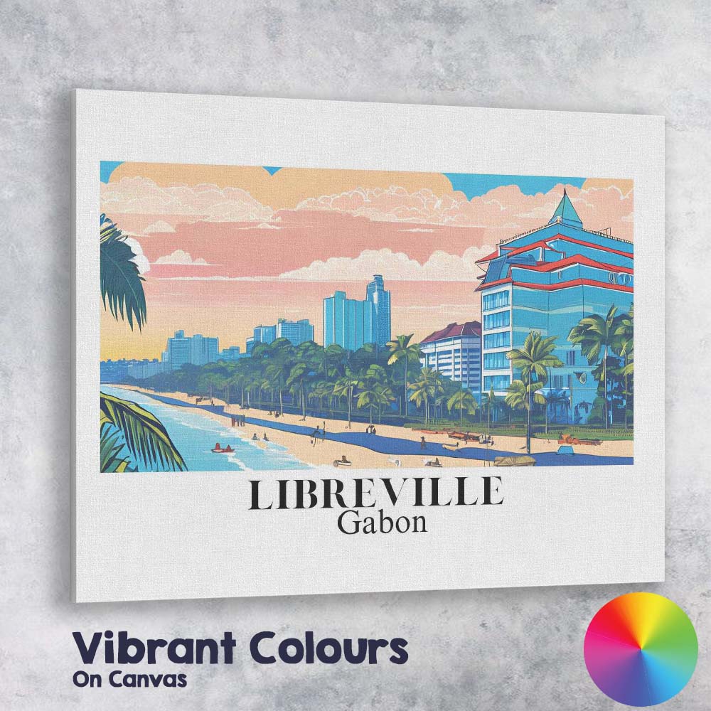 Retro Libreville Gabon Tropical Beach City Skyline Travel Poster Canvas Wall Art Print Decor Picture Ready to Hang