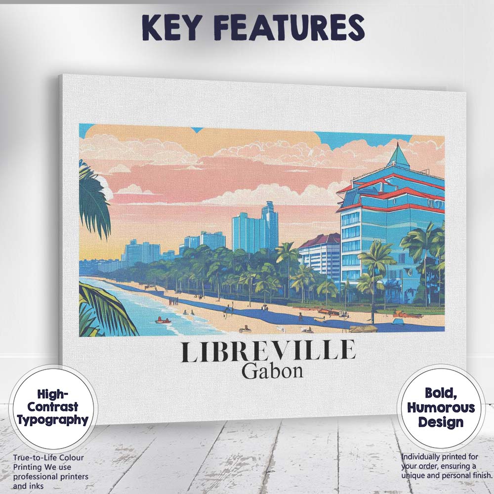 Retro Libreville Gabon Tropical Beach City Skyline Travel Poster Canvas Wall Art Print Decor Picture Ready to Hang