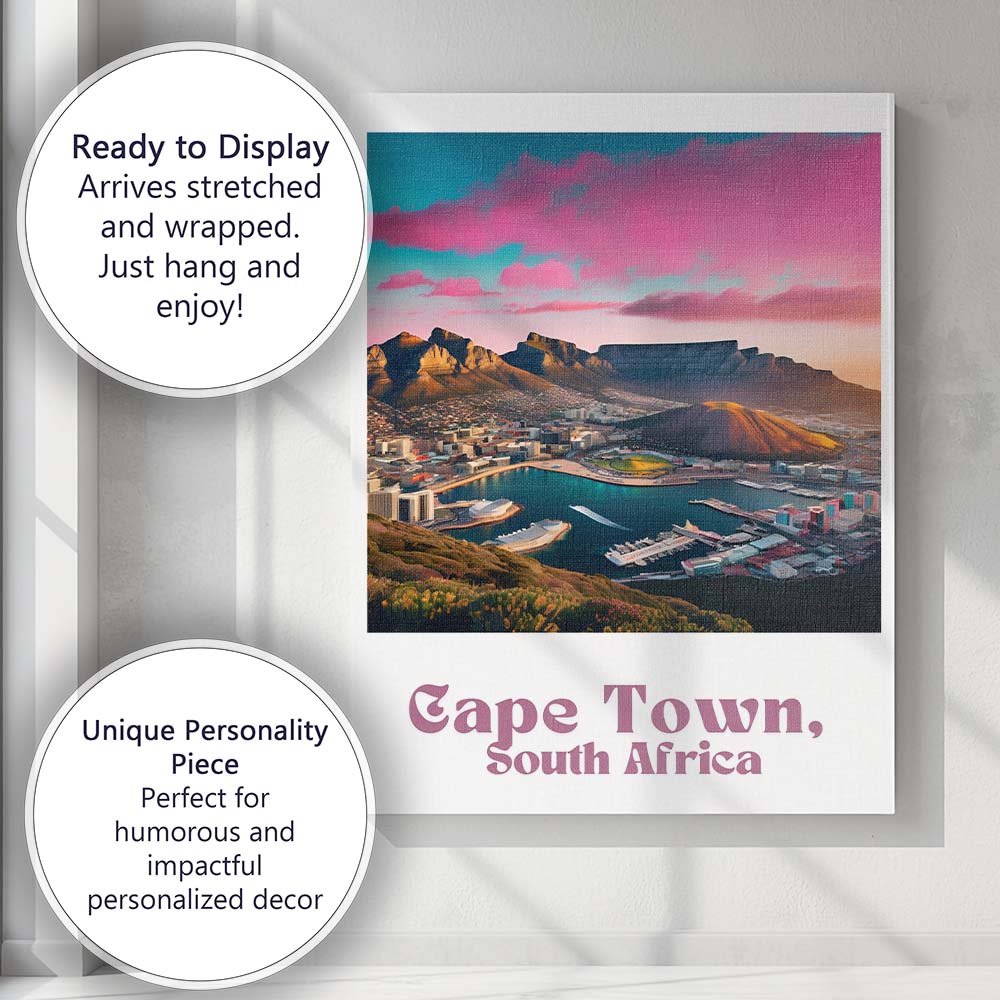 Colourful Cape Town South Africa Table Mountain Harbour Sunset Travel Poster Canvas Wall Art Print Decor Picture Ready to Hang
