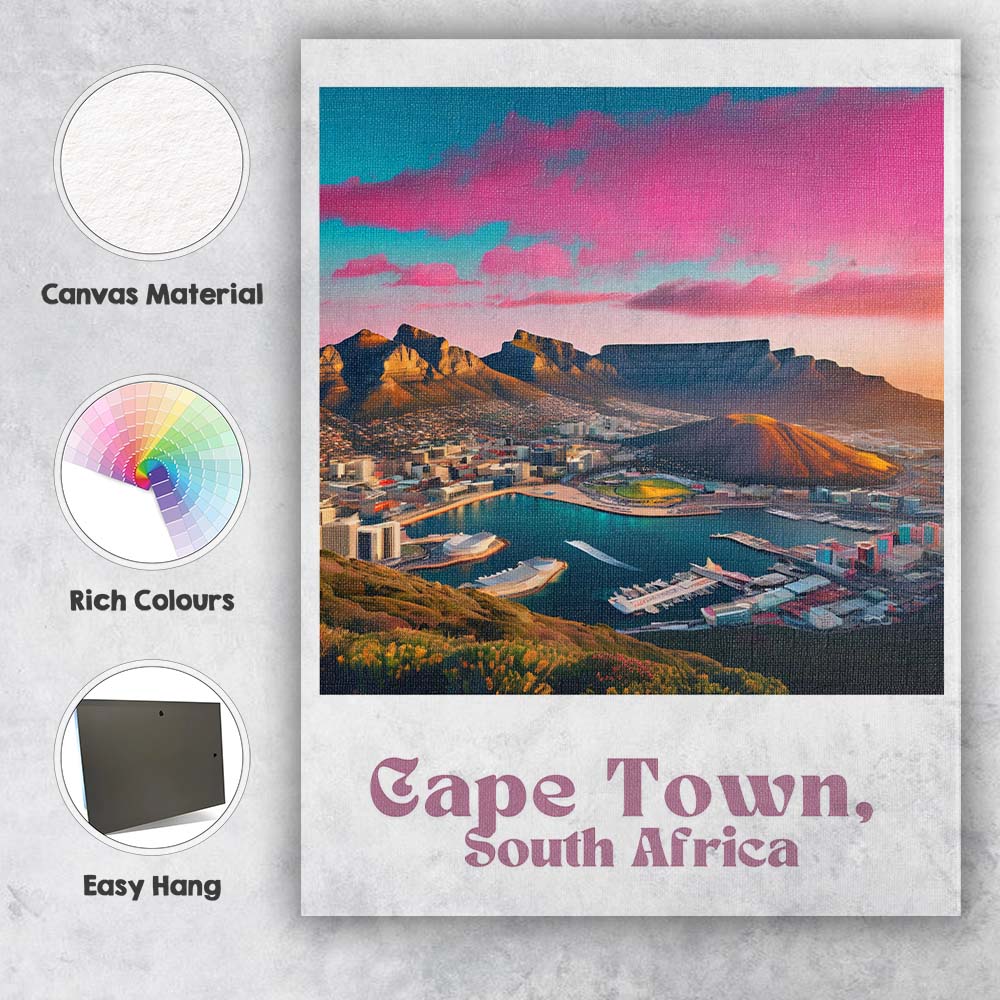 Colourful Cape Town South Africa Table Mountain Harbour Sunset Travel Poster Canvas Wall Art Print Decor Picture Ready to Hang