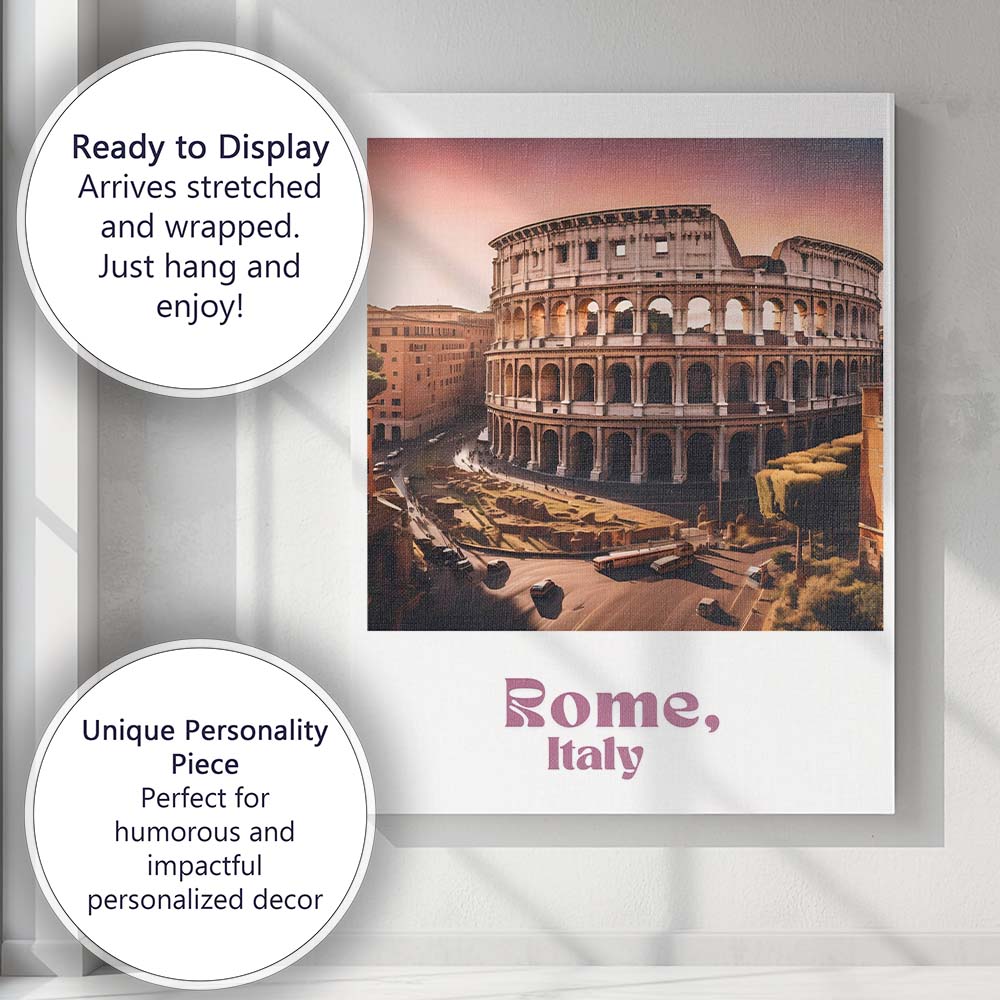 Classic Rome Italy Colosseum Golden Hour Travel Poster Canvas Wall Art Print Decor Picture Ready to Hang