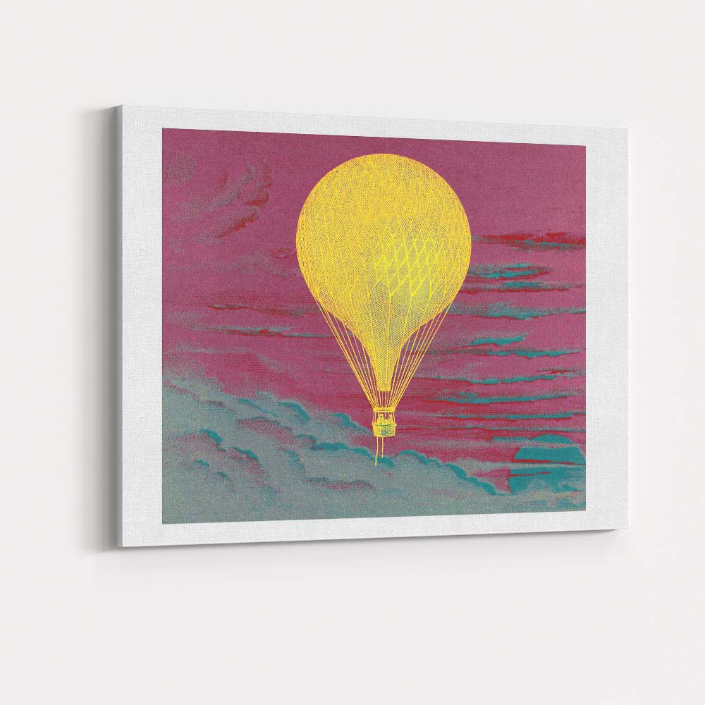 Abstract Yellow Hot Air Balloon Pink Sunset Sky Illustration Canvas Wall Art Print Decor Picture Ready to Hang