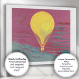 Abstract Yellow Hot Air Balloon Pink Sunset Sky Illustration Canvas Wall Art Print Decor Picture Ready to Hang