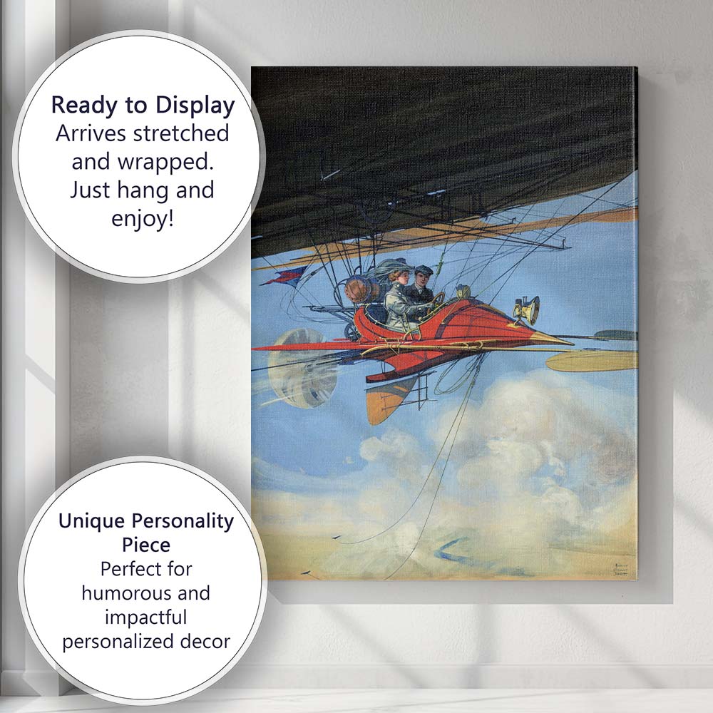 Retro Steampunk Airship Flying Machine Fantasy Illustration Canvas Wall Art Print Decor Picture Ready to Hang