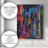 Neon Cyberpunk Futuristic City Night Skyline Illustration Canvas Wall Art Print Decor Picture Ready to Hang