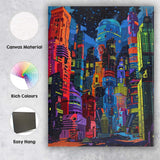Neon Cyberpunk Futuristic City Night Skyline Illustration Canvas Wall Art Print Decor Picture Ready to Hang