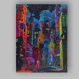 Neon Cyberpunk Futuristic City Night Skyline Illustration Canvas Wall Art Print Decor Picture Ready to Hang
