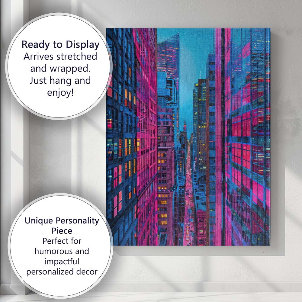 Neon New York City Skyscraper Street Nightscape Canvas Wall Art Print Decor Picture Ready to Hang