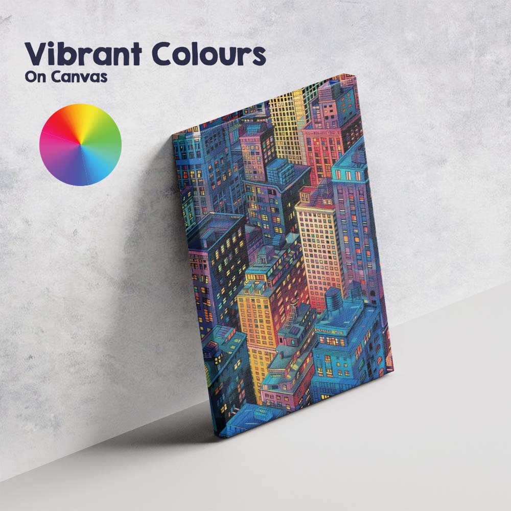 Colourful Modern City Skyline Urban Buildings Illustration Canvas Wall Art Print Decor Picture Ready to Hang