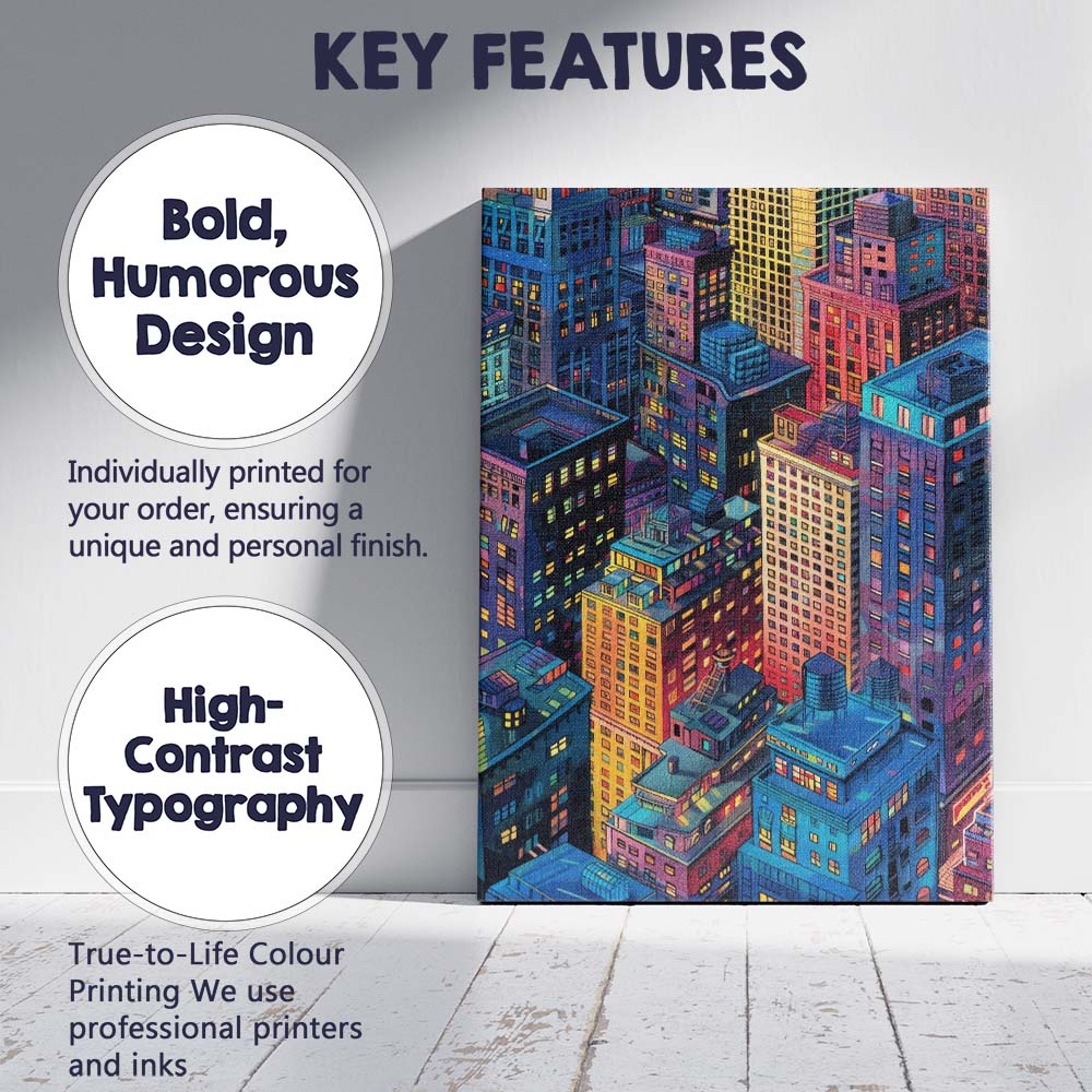Colourful Modern City Skyline Urban Buildings Illustration Canvas Wall Art Print Decor Picture Ready to Hang