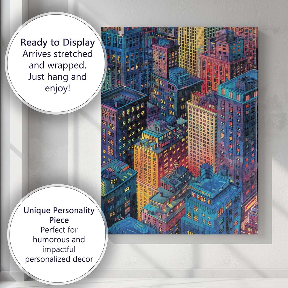 Colourful Modern City Skyline Urban Buildings Illustration Canvas Wall Art Print Decor Picture Ready to Hang