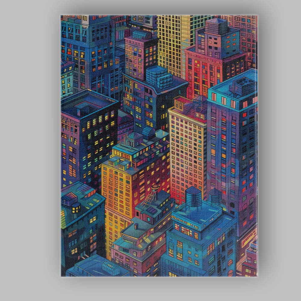 Colourful Modern City Skyline Urban Buildings Illustration Canvas Wall Art Print Decor Picture Ready to Hang