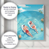Relaxing Tropical Couple Floating In Crystal Blue Lagoon Canvas Wall Art Print Decor Picture Ready to Hang