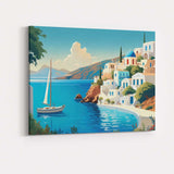 Greek Santorini Whitewashed Blue Domed Village Coastal Travel Poster Canvas Wall Art Print Decor Picture Ready to Hang