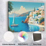 Greek Santorini Whitewashed Blue Domed Village Coastal Travel Poster Canvas Wall Art Print Decor Picture Ready to Hang