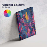 Neon Futuristic Cyberpunk City Skyline Night Illustration Canvas Wall Art Print Decor Picture Ready to Hang