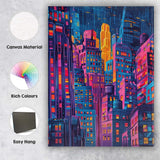 Neon Futuristic Cyberpunk City Skyline Night Illustration Canvas Wall Art Print Decor Picture Ready to Hang