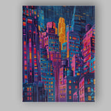 Neon Futuristic Cyberpunk City Skyline Night Illustration Canvas Wall Art Print Decor Picture Ready to Hang