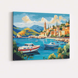 Mediterranean Coastal Harbour Fishing Boats Scenic Village Travel Poster Canvas Wall Art Print Decor Picture Ready to Hang