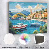 Mediterranean Coastal Harbour Fishing Boats Scenic Village Travel Poster Canvas Wall Art Print Decor Picture Ready to Hang