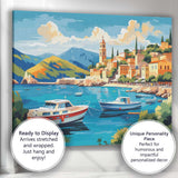 Mediterranean Coastal Harbour Fishing Boats Scenic Village Travel Poster Canvas Wall Art Print Decor Picture Ready to Hang