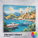 Mediterranean Coastal Harbour Fishing Boats Scenic Village Travel Poster Canvas Wall Art Print Decor Picture Ready to Hang