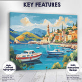Mediterranean Coastal Harbour Fishing Boats Scenic Village Travel Poster Canvas Wall Art Print Decor Picture Ready to Hang