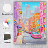 Pastel Rainbow City Street Colourful Urban Architecture Illustration Canvas Wall Art Print Decor Picture Ready to Hang