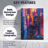 Vibrant Neon City Skyscrapers Sunset Urban Photography Canvas Wall Art Print Decor Picture Ready to Hang
