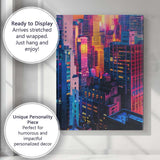Vibrant Neon City Skyscrapers Sunset Urban Photography Canvas Wall Art Print Decor Picture Ready to Hang
