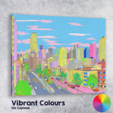 Pastel Modern City Street Skyline Illustration Canvas Wall Art Print Decor Picture Ready to Hang