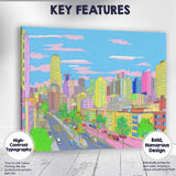 Pastel Modern City Street Skyline Illustration Canvas Wall Art Print Decor Picture Ready to Hang