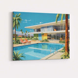 Mid Century Modern Luxury Palm Springs House Pool Canvas Wall Art Print Decor Picture Ready to Hang