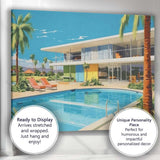 Mid Century Modern Luxury Palm Springs House Pool Canvas Wall Art Print Decor Picture Ready to Hang