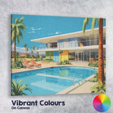 Mid Century Modern Luxury Palm Springs House Pool Canvas Wall Art Print Decor Picture Ready to Hang
