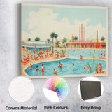 Retro Palm Springs Resort Swimming Pool Holiday Illustration Canvas Wall Art Print Decor Picture Ready to Hang
