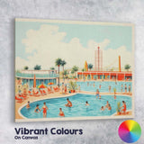 Retro Palm Springs Resort Swimming Pool Holiday Illustration Canvas Wall Art Print Decor Picture Ready to Hang