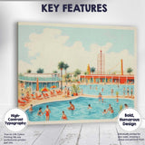 Retro Palm Springs Resort Swimming Pool Holiday Illustration Canvas Wall Art Print Decor Picture Ready to Hang