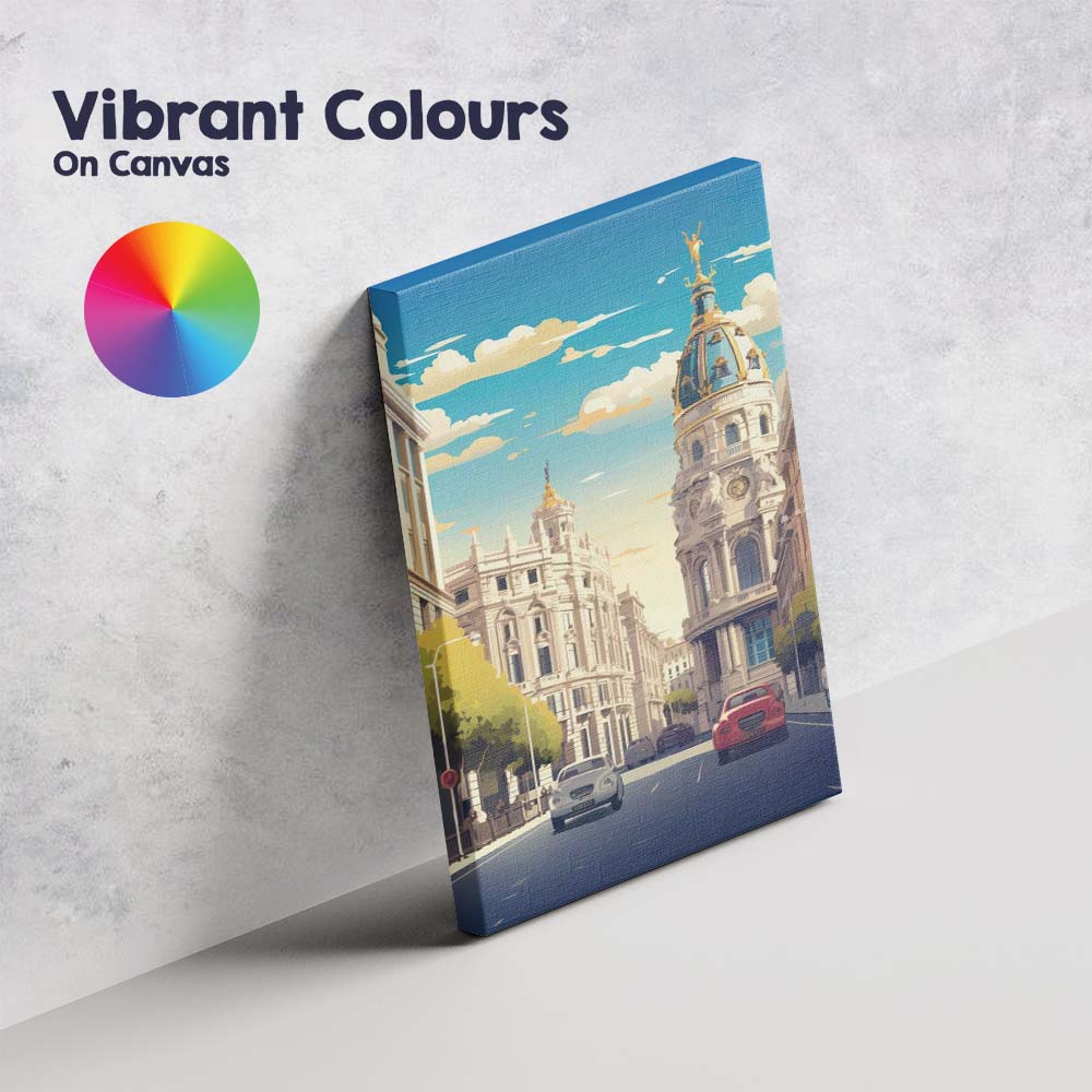 Classic Madrid Metropolis Building Street Cityscape Illustration Canvas Wall Art Print Decor Picture Ready to Hang