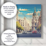 Classic Madrid Metropolis Building Street Cityscape Illustration Canvas Wall Art Print Decor Picture Ready to Hang