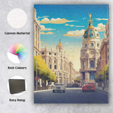 Classic Madrid Metropolis Building Street Cityscape Illustration Canvas Wall Art Print Decor Picture Ready to Hang