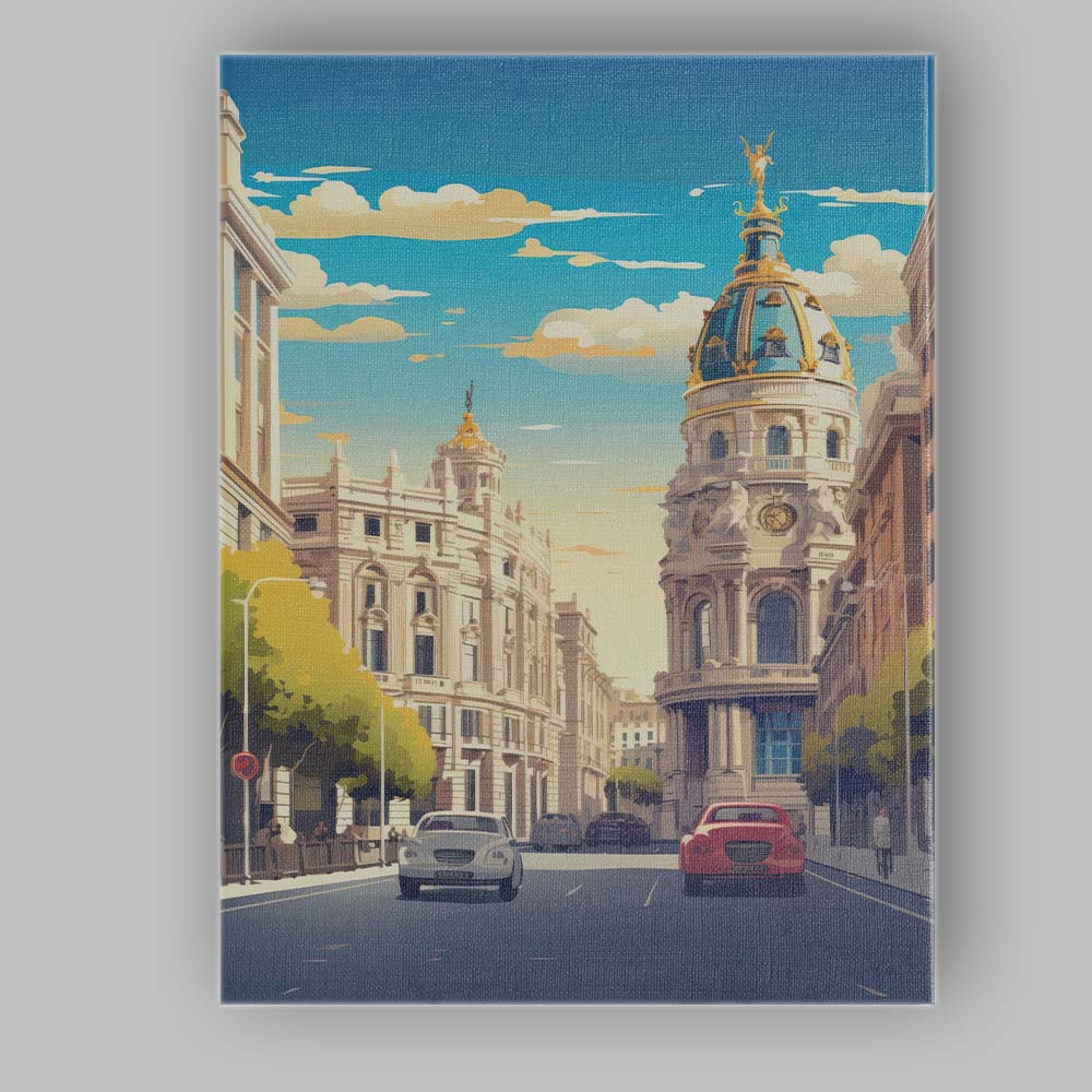Classic Madrid Metropolis Building Street Cityscape Illustration Canvas Wall Art Print Decor Picture Ready to Hang