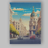 Classic Madrid Metropolis Building Street Cityscape Illustration Canvas Wall Art Print Decor Picture Ready to Hang