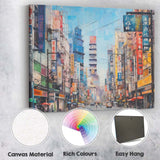 Vibrant Japanese City Street Neon Sign Urban Illustration Canvas Wall Art Print Decor Picture Ready to Hang