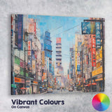 Vibrant Japanese City Street Neon Sign Urban Illustration Canvas Wall Art Print Decor Picture Ready to Hang