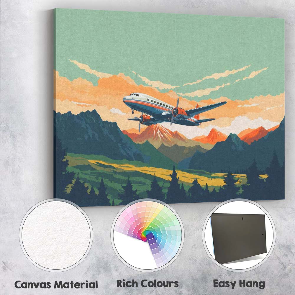 Retro Propeller Aeroplane Mountain Landscape Scenic Aviation Canvas Wall Art Print Decor Picture Ready to Hang