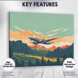 Retro Propeller Aeroplane Mountain Landscape Scenic Aviation Canvas Wall Art Print Decor Picture Ready to Hang