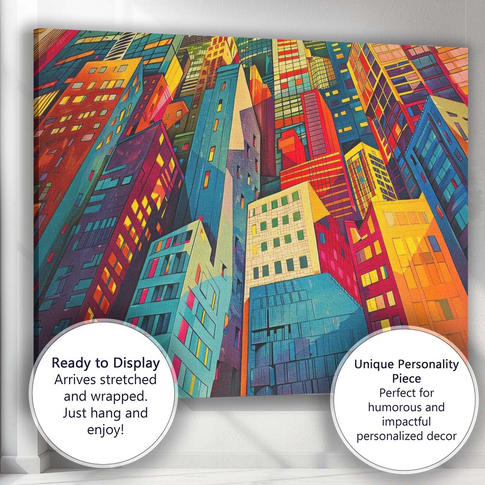 Colourful Modern Skyscraper Architecture Geometric Cityscape Canvas Wall Art Print Decor Picture Ready to Hang