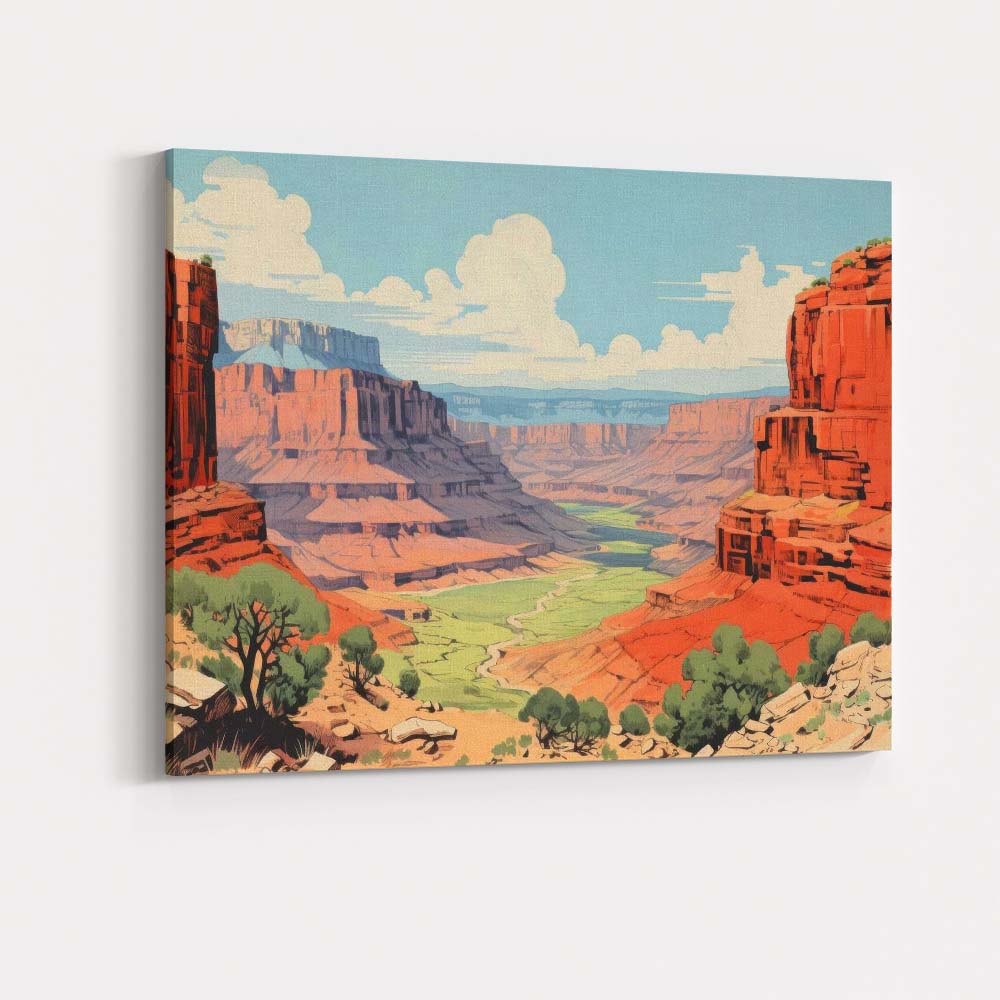 Stylised Red Rock Canyon Desert Landscape Scenic Illustration Canvas Wall Art Print Decor Picture Ready to Hang