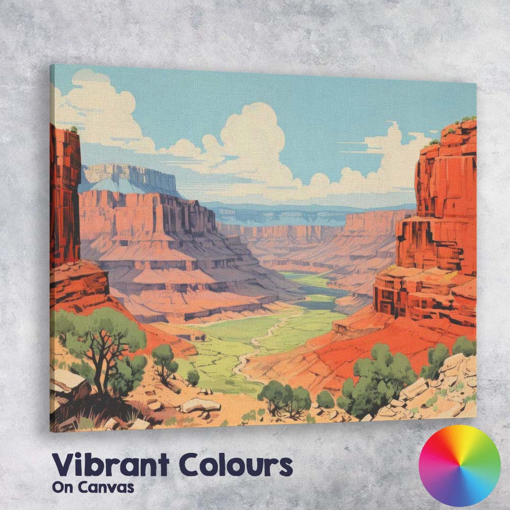Stylised Red Rock Canyon Desert Landscape Scenic Illustration Canvas Wall Art Print Decor Picture Ready to Hang